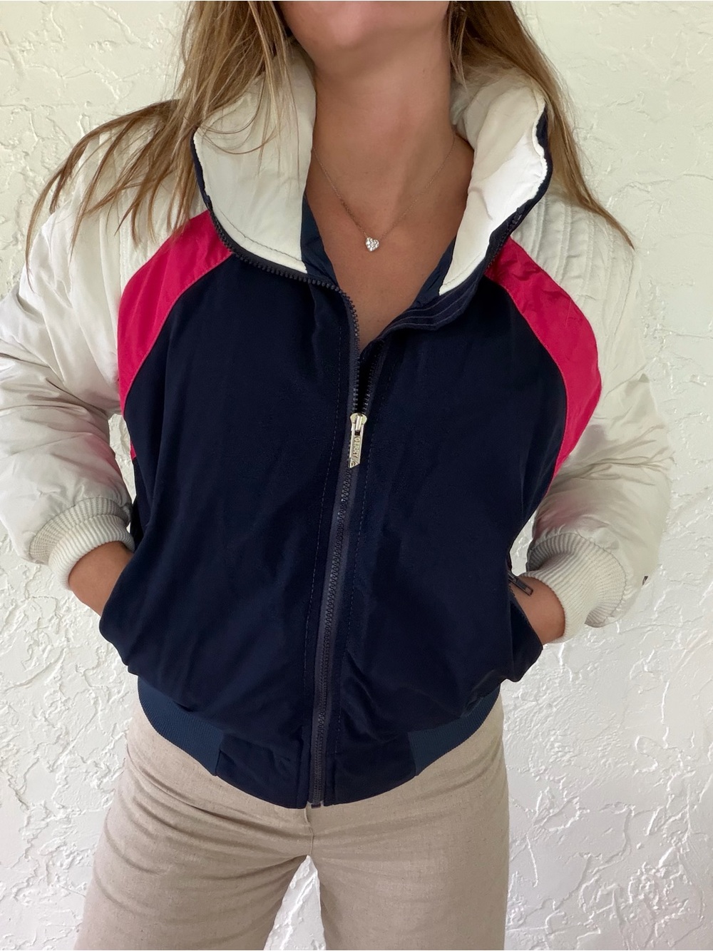 Vintage Gerry Weber Navy, White & Pink Colorblock Bomber Jacket